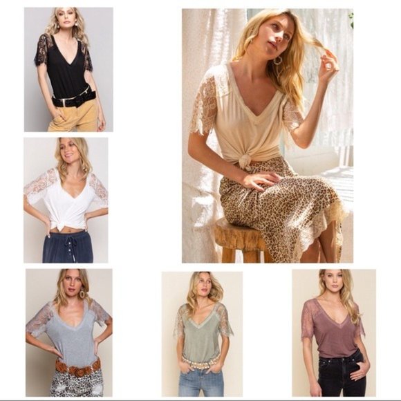 POL Lace V-Neck Tee w/ Eyelash hemmed Sleeves - Picture 12 of 14